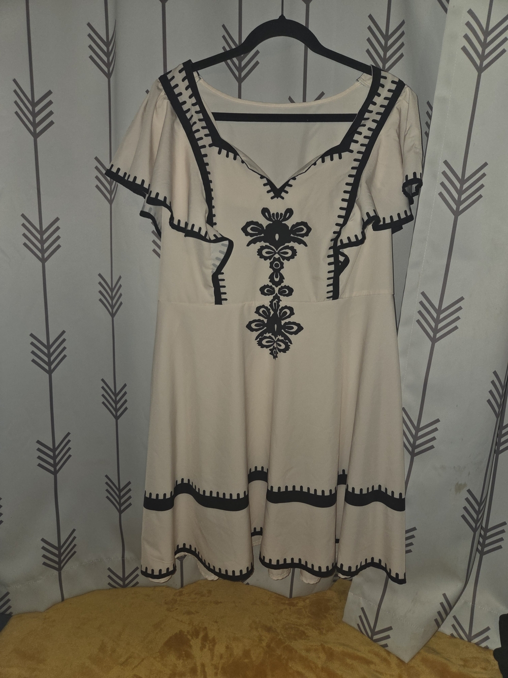SHEIN Cream Dress with Black Embroidery